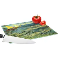 KitchenYeah Glazen Snijplank - 28x20 - Vissersboten op zee - Vincent van Gogh - Snijplanken Glas