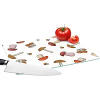 KitchenYeah Glazen Snijplank - 28x20 - Paddenstoel - Patroon - Cartoon - Snijplanken Glas