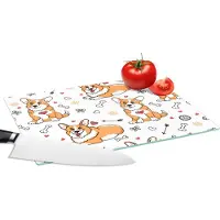 KitchenYeah Glazen Snijplank - 28x20 - Hond - Corgi - Patronen - Snijplanken Glas