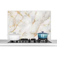 KitchenYeah Spatscherm keuken 100x65 cm - Kookplaat achterwand Marmer - Wit - Goud - Abstract - Muurbeschermer - Spatwand fornuis - Hoogwaardig aluminium