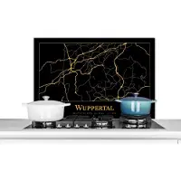 KitchenYeah Spatscherm keuken 90x60 cm - Kookplaat achterwand Kaart - Wuppertal - Duitsland - Goud - Zwart - Muurbeschermer - Spatwand fornuis - Hoogwaardig aluminium