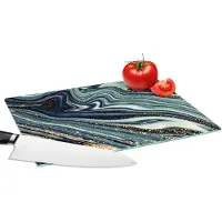 KitchenYeah Glazen Snijplank - 28x20 - Marmer - Goud - Blauw - Glitter - Marmerlook - Abstract - Snijplanken Glas