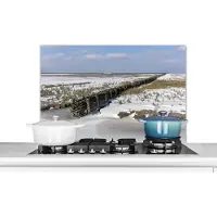 KitchenYeah Spatscherm keuken 90x60 cm - Kookplaat achterwand Sneeuw - Gras - Hout - Muurbeschermer - Spatwand fornuis - Hoogwaardig aluminium