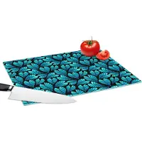 KitchenYeah Glazen Snijplank - 39x28 - Jungle - Blauw - Blad - Planten - Patroon - Snijplanken Glas