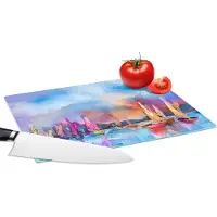 KitchenYeah Glazen Snijplank - 28x20 - Schilderij - Boten - Water - Snijplanken Glas
