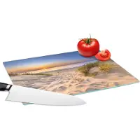 KitchenYeah Glazen Snijplank - 28x20 - Duin - Zonsondergang - Horizon - Strand - Gras - Snijplanken Glas