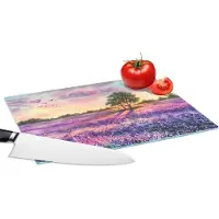 KitchenYeah Glazen Snijplank - 28x20 - Lavendel - Verf - Vogels - Bomen - Paars - Snijplanken Glas