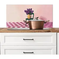 KitchenYeah Spatscherm keuken 80x40 cm - Kookplaat achterwand Stoel - Vaas - Bloemen - Geblokt - Muurbeschermer - Spatwand fornuis - Hoogwaardig aluminium