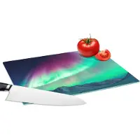 KitchenYeah Glazen Snijplank - 28x20 - Noorderlicht - Roze - Groen - Sterrenhemel - Snijplanken Glas