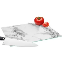 KitchenYeah Glazen Snijplank - 28x20 - Marmer print - Steen - Wit - Grijs - Zwart - Marmerlook - Snijplanken Glas
