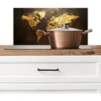 KitchenYeah Spatscherm keuken 60x30 cm - Kookplaat achterwand Wereldkaart - Goud - Roest print - Muurbeschermer - Spatwand fornuis - Hoogwaardig aluminium