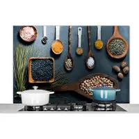 KitchenYeah Spatscherm keuken 120x80 cm - Kookplaat achterwand Kruiden - Lepels - Specerijen - Keuken - Muurbeschermer - Spatwand fornuis - Hoogwaardig aluminium