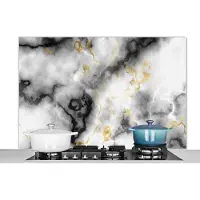 KitchenYeah Spatscherm keuken 120x80 cm - Kookplaat achterwand Agaat - Goud - Marmer print - Edelstenen - Muurbeschermer - Spatwand fornuis - Hoogwaardig aluminium