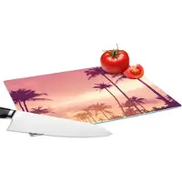 KitchenYeah Glazen Snijplank - 28x20 - Lucht - Palmboom - Avond - Natuur - Tropisch - Snijplanken Glas