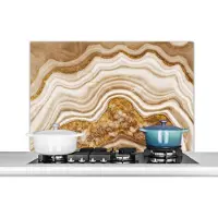 KitchenYeah Spatscherm keuken 100x65 cm - Kookplaat achterwand Marmer - Bruin - Lijn - Muurbeschermer - Spatwand fornuis - Hoogwaardig aluminium