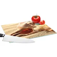 KitchenYeah Glazen Snijplank - 28x20 - Zeester - Schelpen - Zand - Strand - Snijplanken Glas