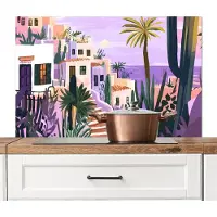 KitchenYeah Spatscherm keuken 100x65 cm - Kookplaat achterwand Huizen - Minimalistisch - Palmbomen - Kust - Muurbeschermer - Spatwand fornuis - Hoogwaardig aluminium