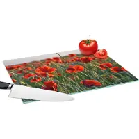 KitchenYeah Glazen Snijplank - 39x28 - Bloemen - Klaprozen - Natuur - Rood - Snijplanken Glas