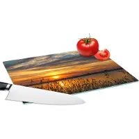 KitchenYeah Glazen Snijplank - 28x20 - Zonsondergang - Zee - Horizon - Lucht - Planten - Snijplanken Glas