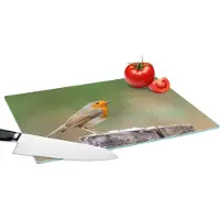 KitchenYeah Glazen Snijplank - 39x28 - Dieren - Vogel - Roodborstje - Snijplanken Glas