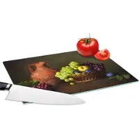 KitchenYeah Glazen Snijplank - 28x20 - Rustiek - Fruit - Kan - Mand - Stilleven - Snijplanken Glas