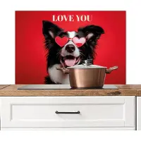 KitchenYeah Spatscherm keuken 80x55 cm - Kookplaat achterwand Hond - Hartjesbril - Loveyou - Rood - Muurbeschermer - Spatwand fornuis - Hoogwaardig aluminium