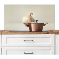 KitchenYeah Spatscherm keuken 100x50 cm - Kookplaat achterwand Knoflook - Natuurlijk - Beige - Muurbeschermer - Spatwand fornuis - Hoogwaardig aluminium