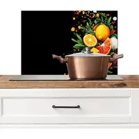KitchenYeah Spatscherm keuken 70x50 cm - Kookplaat achterwand Citroenen - Zwart - Kruiden - Graffiti - Verf - Muurbeschermer - Spatwand fornuis - Hoogwaardig aluminium