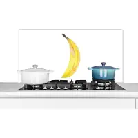 KitchenYeah Spatscherm keuken 100x50 cm - Kookplaat achterwand Banaan - Waterverf - Wit - Muurbeschermer - Spatwand fornuis - Hoogwaardig aluminium