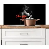 KitchenYeah Spatscherm keuken 100x50 cm - Kookplaat achterwand Wijn - Vrouw - Neon - Quote - Muurbeschermer - Spatwand fornuis - Hoogwaardig aluminium