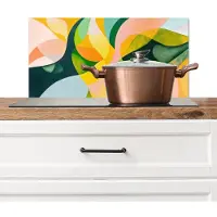 KitchenYeah Spatscherm keuken 70x30 cm - Kookplaat achterwand Abstract - Geel - Roze - Groen - Muurbeschermer - Spatwand fornuis - Hoogwaardig aluminium