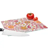 KitchenYeah Glazen Snijplank - 28x20 - Bloemen - Design - Roze - Oranje - Snijplanken Glas