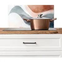 KitchenYeah Spatscherm keuken 60x30 cm - Kookplaat achterwand Abstract - Golven - Blauw - Muurbeschermer - Spatwand fornuis - Hoogwaardig aluminium