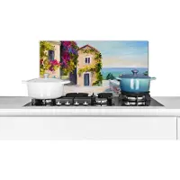 KitchenYeah Spatscherm keuken 60x30 cm - Kookplaat achterwand Schilderij - Huis - Olieverf - Dorp - Muurbeschermer - Spatwand fornuis - Hoogwaardig aluminium