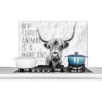KitchenYeah Spatscherm keuken 90x60 cm - Kookplaat achterwand Marmer - Quote - Schotse hooglander - Muurbeschermer - Spatwand fornuis - Hoogwaardig aluminium