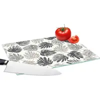 KitchenYeah Glazen Snijplank - 28x20 - Monstera - Zwart Wit - Patronen - Vintage - Snijplanken Glas