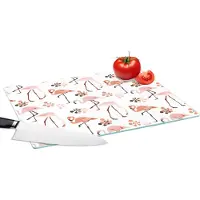 KitchenYeah Glazen Snijplank - 39x28 - Patroon - Flamingo - Bloemen - Snijplanken Glas