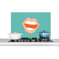KitchenYeah Spatscherm keuken 80x55 cm - Kookplaat achterwand Blauw - Mond - Lippenstift - Muurbeschermer - Spatwand fornuis - Hoogwaardig aluminium