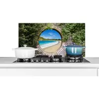 KitchenYeah Spatscherm keuken 90x45 cm - Kookplaat achterwand Strand - Zee - Doorkijk - Muurbeschermer - Spatwand fornuis - Hoogwaardig aluminium