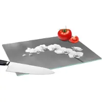 KitchenYeah Glazen Snijplank - 39x28 - Orchidee - Bloemen - Plant - Wit - Paars - Snijplanken Glas