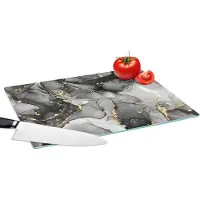 KitchenYeah Glazen Snijplank - 39x28 - Marmer - Zwart - Goud - Grijs - Snijplanken Glas