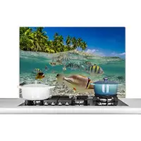 KitchenYeah Spatscherm keuken 100x65 cm - Kookplaat achterwand Strand - Vissen - Tropisch - Muurbeschermer - Spatwand fornuis - Hoogwaardig aluminium
