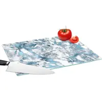 KitchenYeah Glazen Snijplank - 39x28 - Marmer - Luxe - Zilver - Blauw - Snijplanken Glas