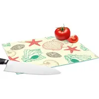 KitchenYeah Glazen Snijplank - 28x20 - Schelpen - Zeester - Strand - Vintage - Patroon - Snijplanken Glas