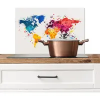 KitchenYeah Spatscherm keuken 70x50 cm - Kookplaat achterwand Wereldkaart - Graffiti - Kleurrijk - Muurbeschermer - Spatwand fornuis - Hoogwaardig aluminium