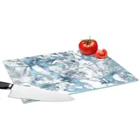 KitchenYeah Glazen Snijplank - 39x28 - Marmer - Luxe - Zilver - Blauw - Snijplanken Glas