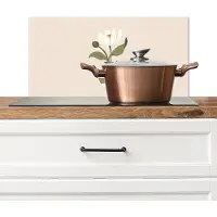 KitchenYeah Spatscherm keuken 60x30 cm - Kookplaat achterwand Vaas - Geruit - Bloem - Groen - Muurbeschermer - Spatwand fornuis - Hoogwaardig aluminium