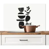 KitchenYeah Spatscherm keuken 100x65 cm - Kookplaat achterwand Japandi - Zwart - Abstract - Muurbeschermer - Spatwand fornuis - Hoogwaardig aluminium