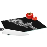KitchenYeah Glazen Snijplank - 28x20 - Portret - Giraffe - Dieren - Zwart - Wit - Snijplanken Glas