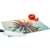 KitchenYeah Glazen Snijplank - 39x28 - Palmboom - Zomer - Tropisch - Zon - Snijplanken Glas